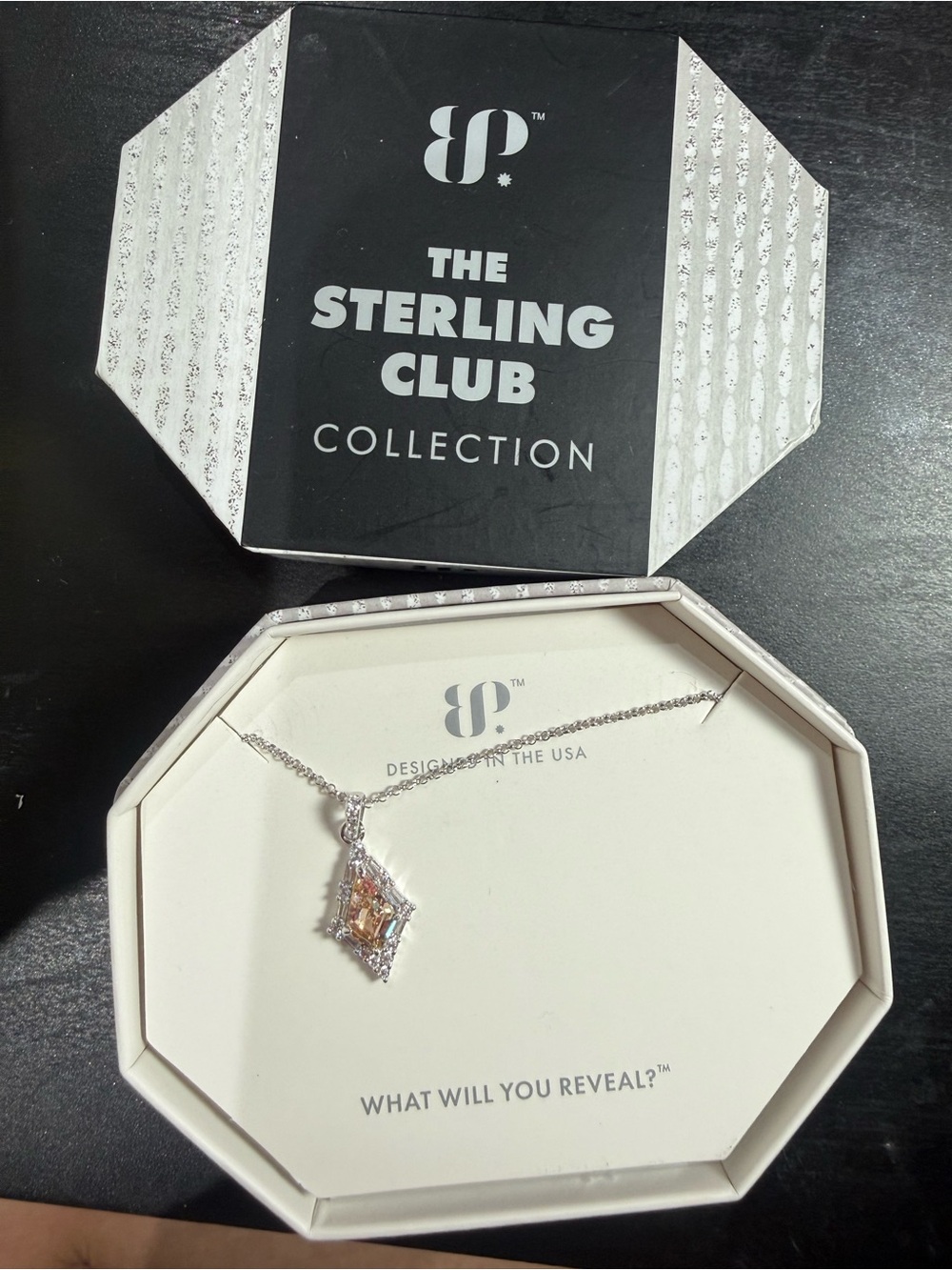 The Sterling Club Women’s Silver Necklace with Champagne-Tone Pendant